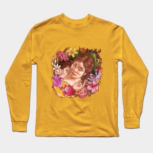 Portrait with Flowers Long Sleeve T-Shirt